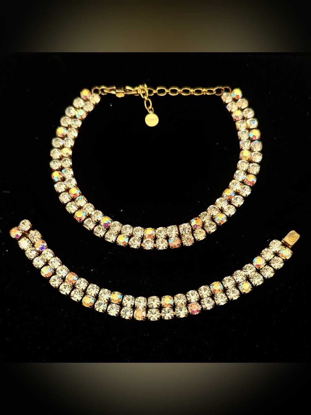 Vintage Givenchy Gold-Tone Aurora Crystal Necklace & Bracelet,Perfect Condition